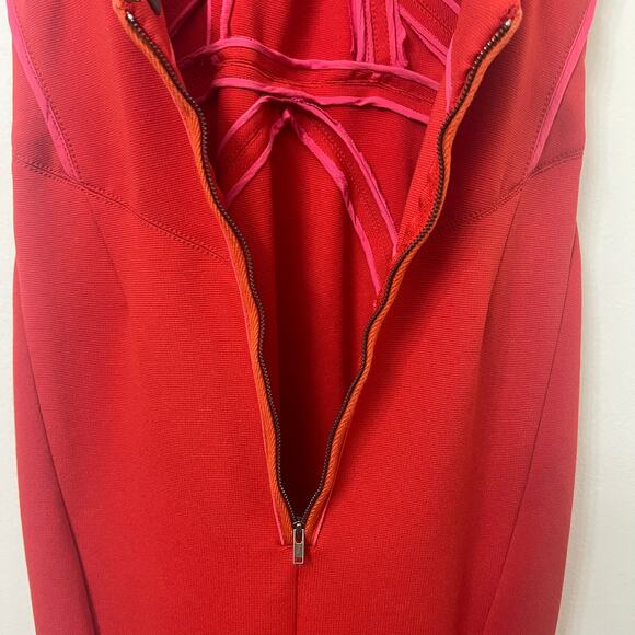 Zac Posen Womens Midi Cocktail & Party Dress XS V-Neck Red Halter Dress - Picture 15 of 16